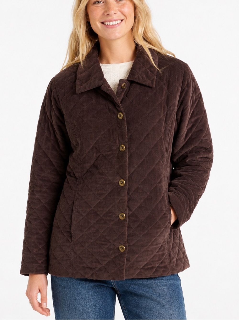 JM Collection Quilted Chocolate Jacket cotton corduroy barn chore coat sz 12